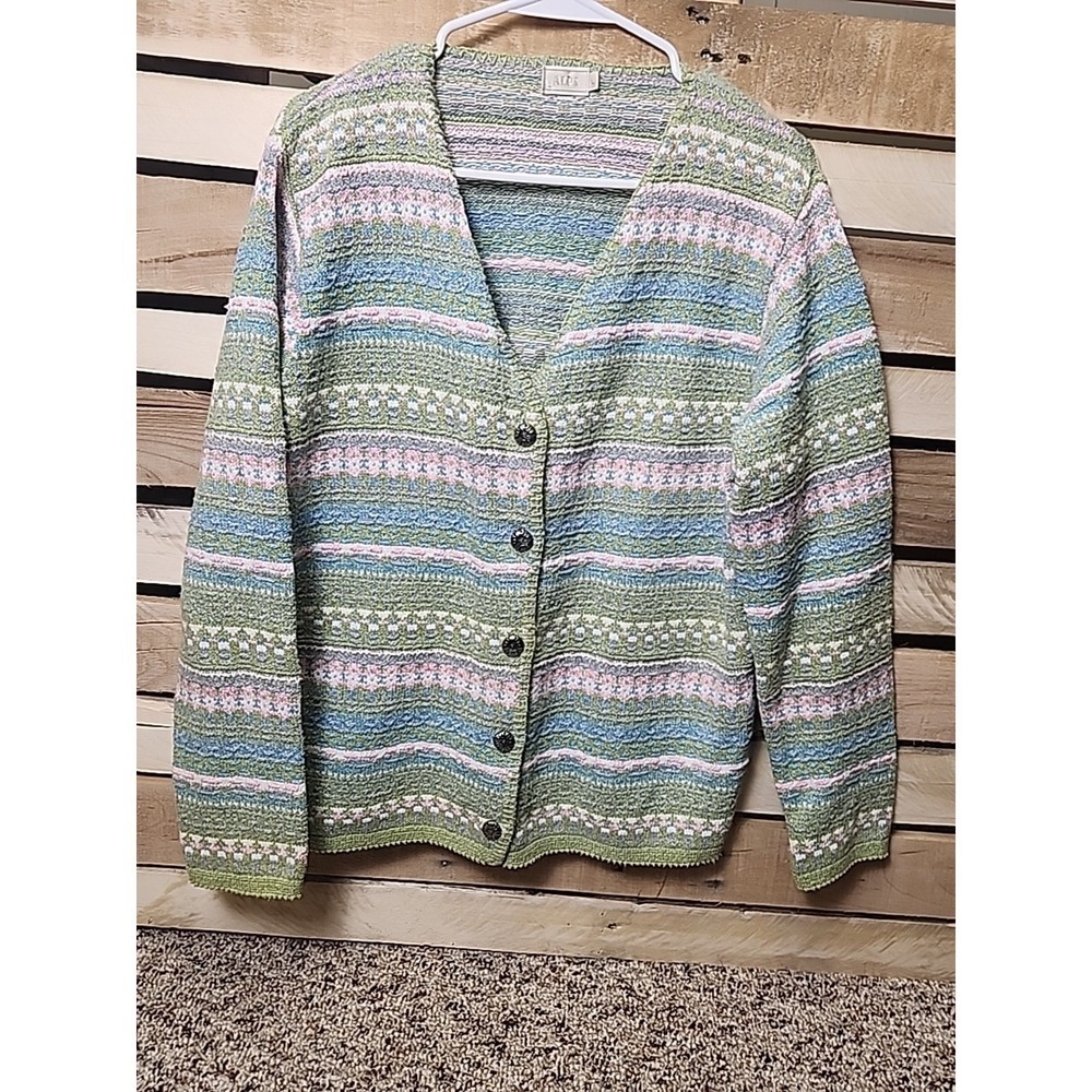 Alps Sweater Sz L Green Pink Multicolor Cotton Blend
